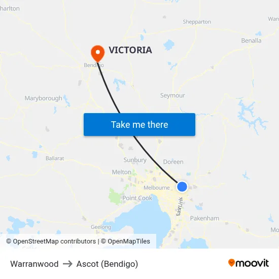 Warranwood to Ascot (Bendigo) map