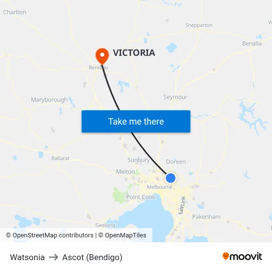 Watsonia to Ascot (Bendigo) map