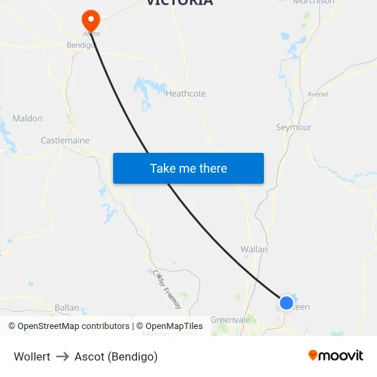 Wollert to Ascot (Bendigo) map
