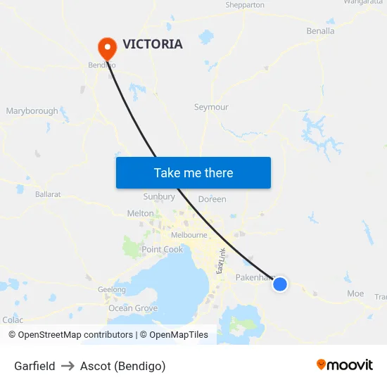 Garfield to Ascot (Bendigo) map