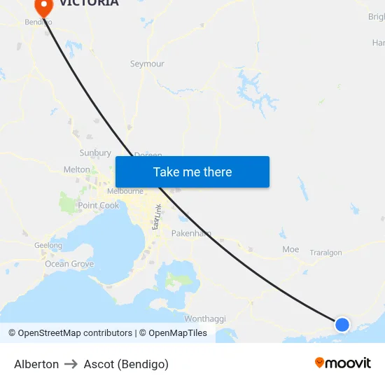 Alberton to Ascot (Bendigo) map