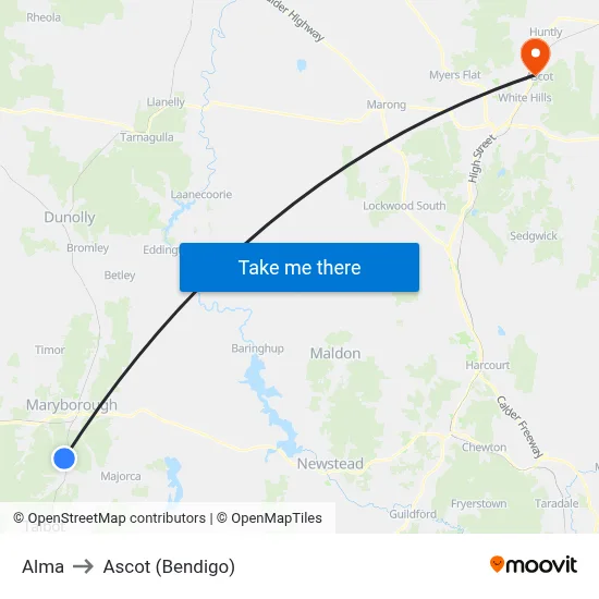 Alma to Ascot (Bendigo) map