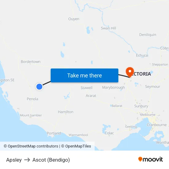 Apsley to Ascot (Bendigo) map