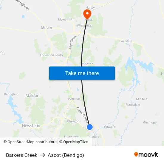 Barkers Creek to Ascot (Bendigo) map