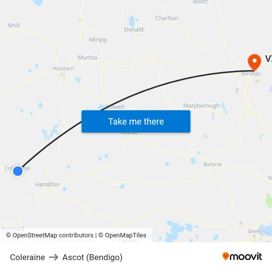 Coleraine to Ascot (Bendigo) map
