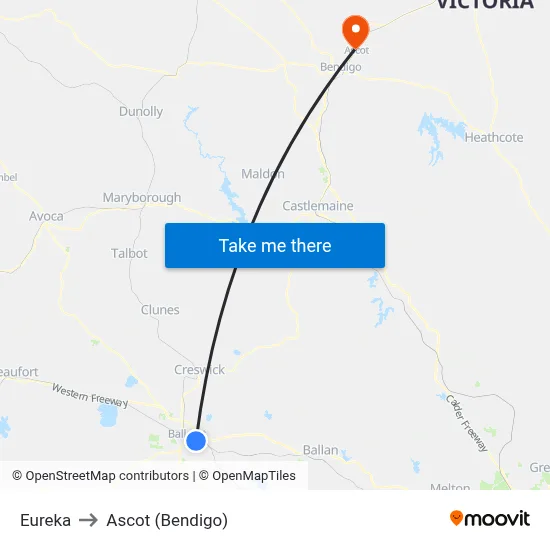 Eureka to Ascot (Bendigo) map