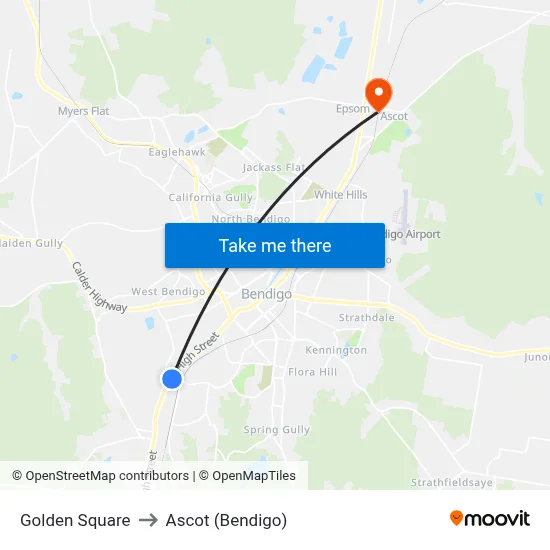 Golden Square to Ascot (Bendigo) map