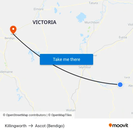 Killingworth to Ascot (Bendigo) map