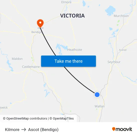 Kilmore to Ascot (Bendigo) map