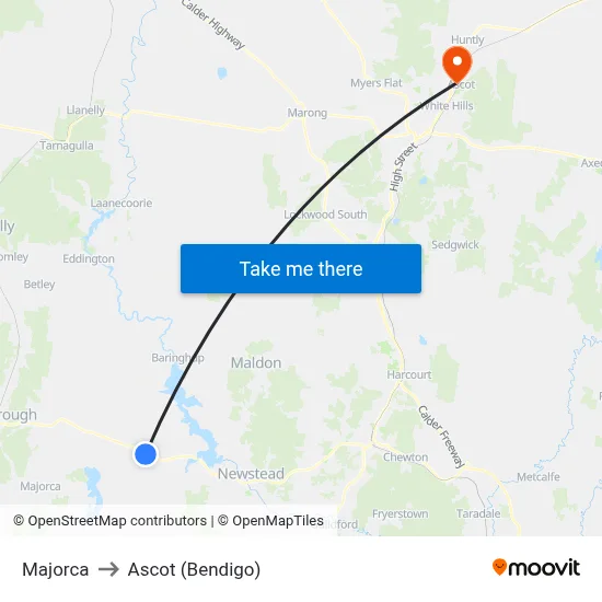 Majorca to Ascot (Bendigo) map