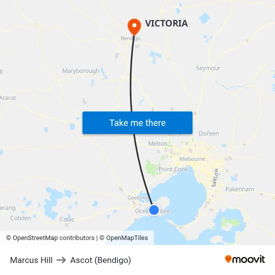 Marcus Hill to Ascot (Bendigo) map