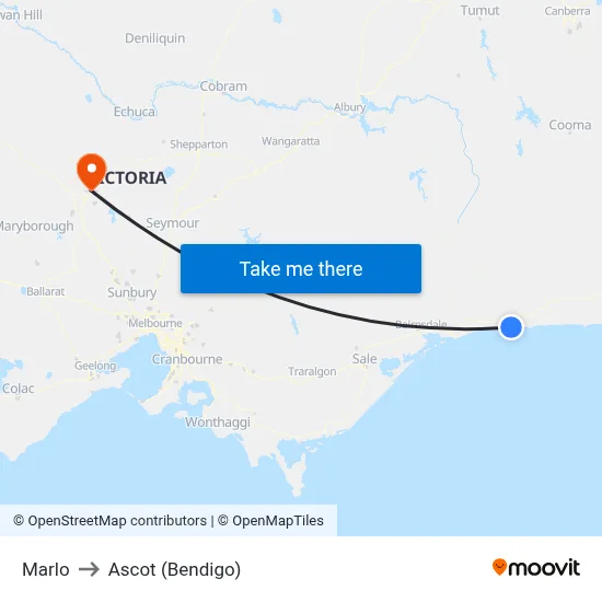 Marlo to Ascot (Bendigo) map