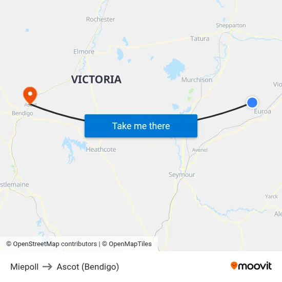 Miepoll to Ascot (Bendigo) map