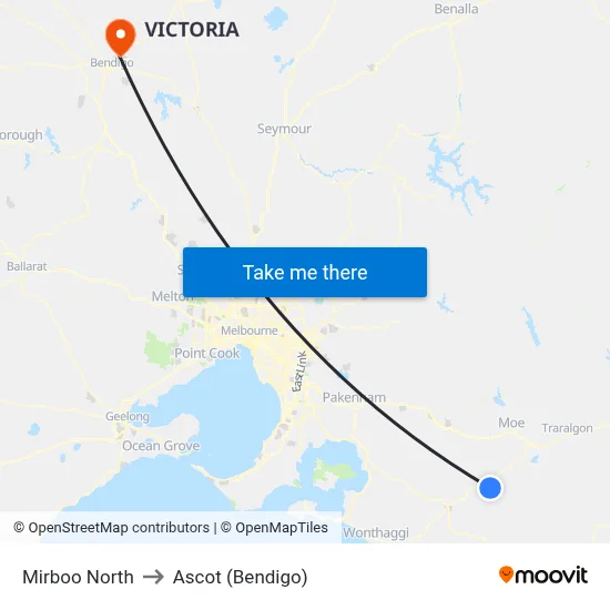 Mirboo North to Ascot (Bendigo) map