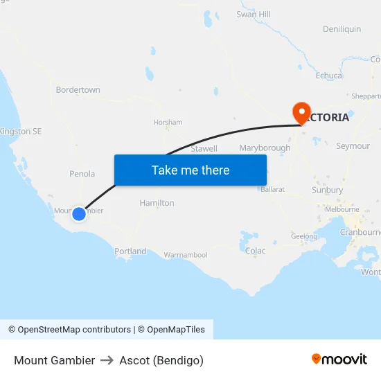 Mount Gambier to Ascot (Bendigo) map