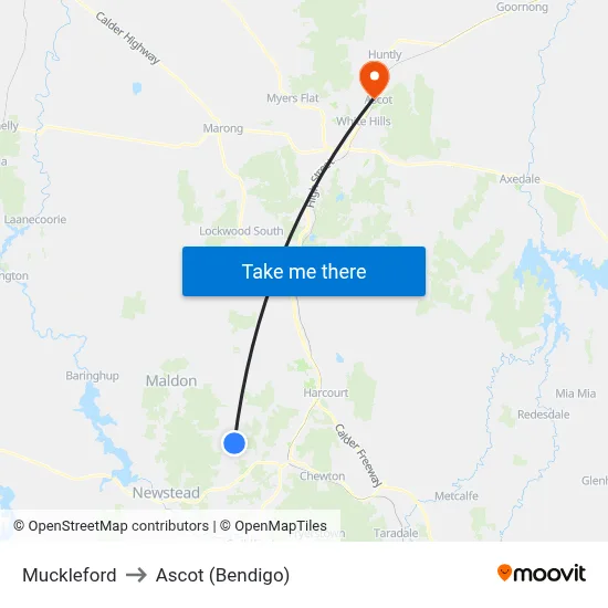 Muckleford to Ascot (Bendigo) map