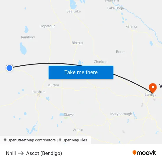 Nhill to Ascot (Bendigo) map