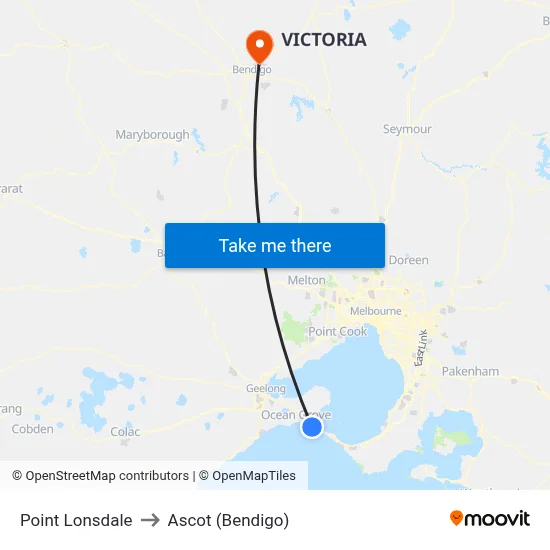 Point Lonsdale to Ascot (Bendigo) map