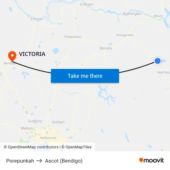 Porepunkah to Ascot (Bendigo) map