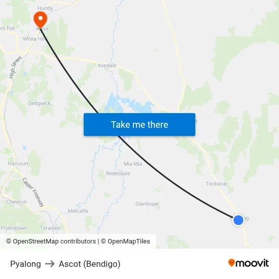 Pyalong to Ascot (Bendigo) map