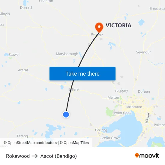 Rokewood to Ascot (Bendigo) map
