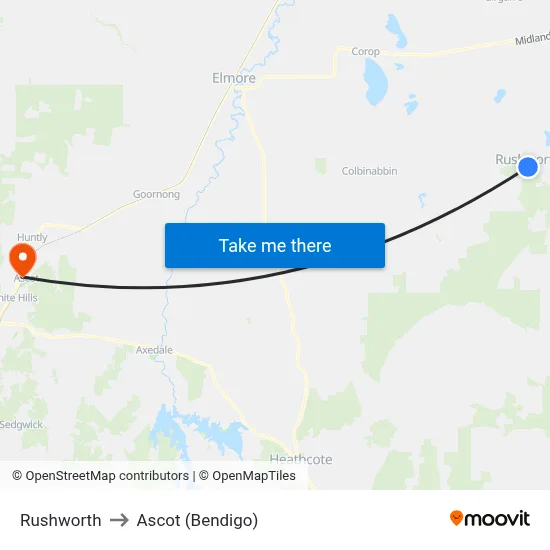 Rushworth to Ascot (Bendigo) map