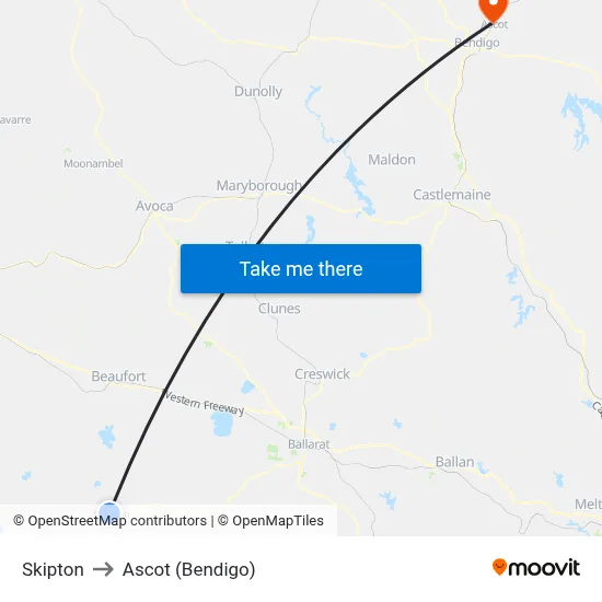 Skipton to Ascot (Bendigo) map