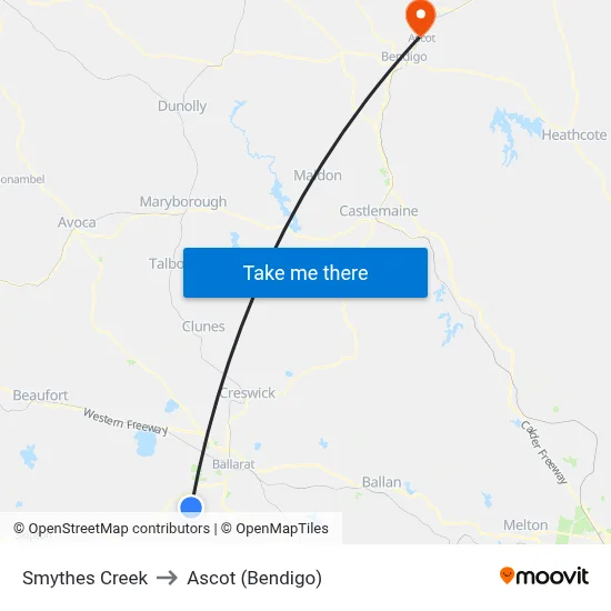 Smythes Creek to Ascot (Bendigo) map