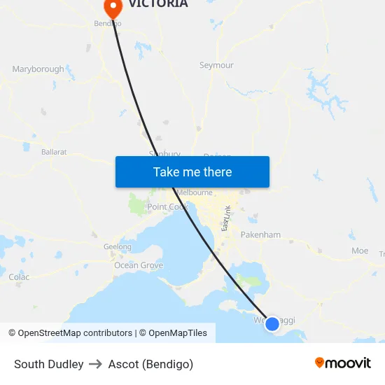 South Dudley to Ascot (Bendigo) map