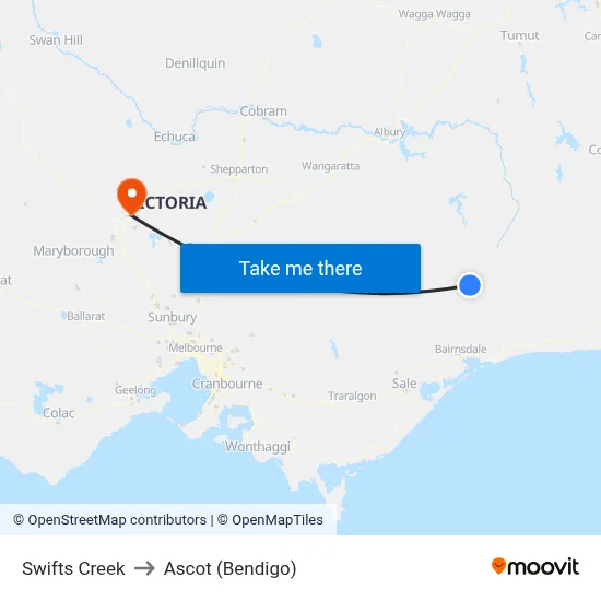 Swifts Creek to Ascot (Bendigo) map