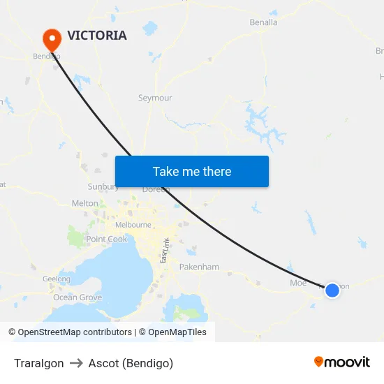 Traralgon to Ascot (Bendigo) map