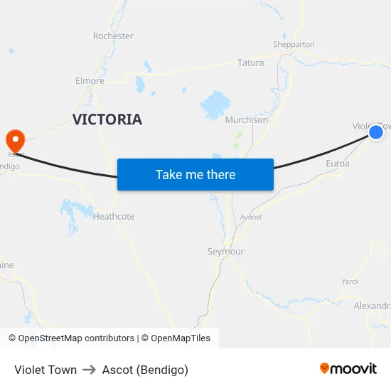 Violet Town to Ascot (Bendigo) map