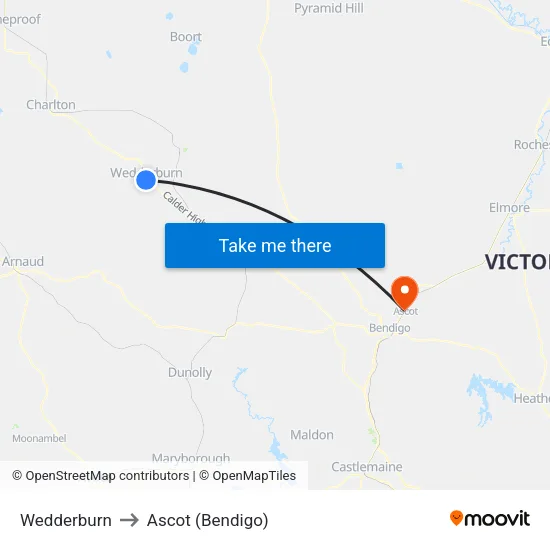 Wedderburn to Ascot (Bendigo) map