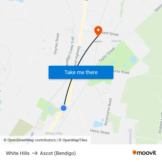 White Hills to Ascot (Bendigo) map