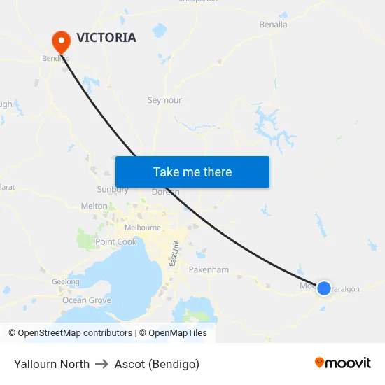 Yallourn North to Ascot (Bendigo) map