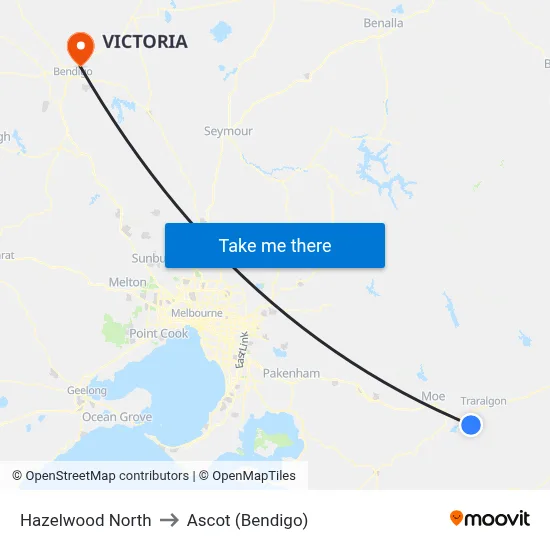 Hazelwood North to Ascot (Bendigo) map