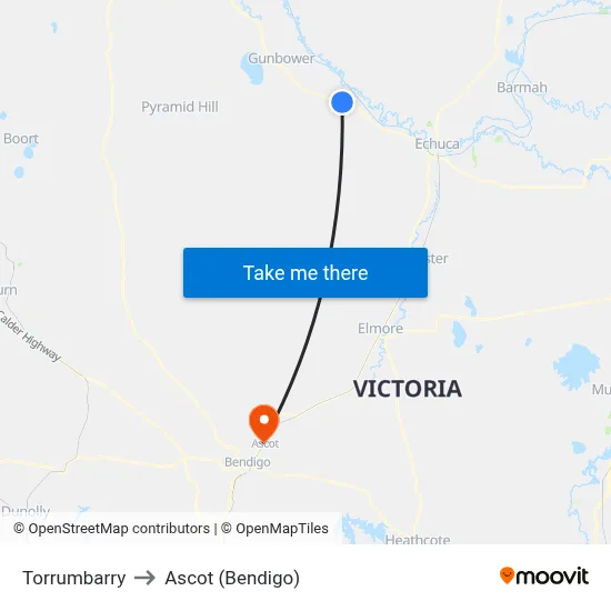 Torrumbarry to Ascot (Bendigo) map