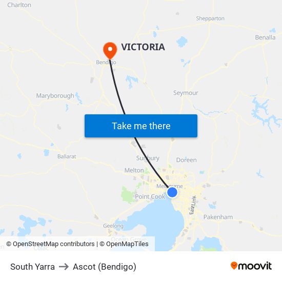 South Yarra to Ascot (Bendigo) map