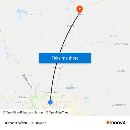 Airport West to Avenel map