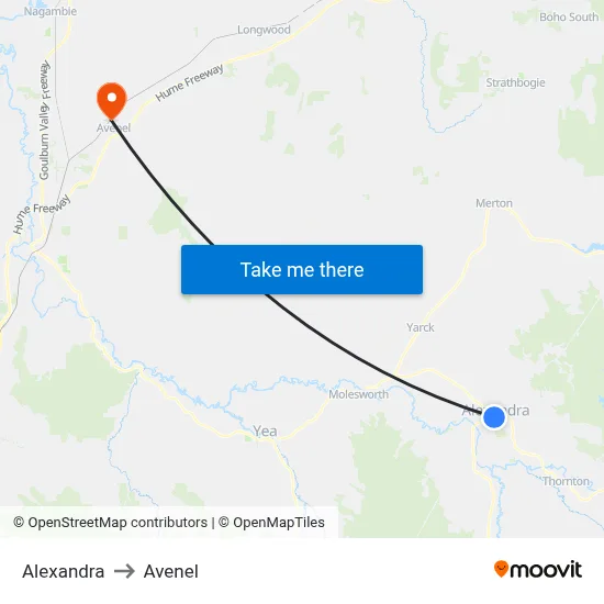Alexandra to Avenel map