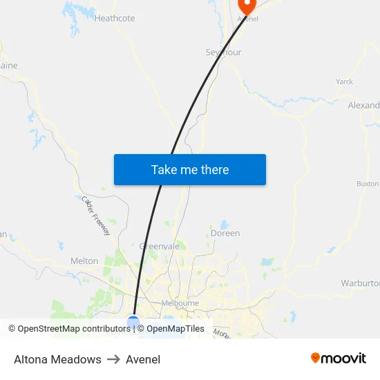 Altona Meadows to Avenel map