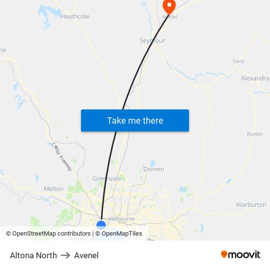 Altona North to Avenel map