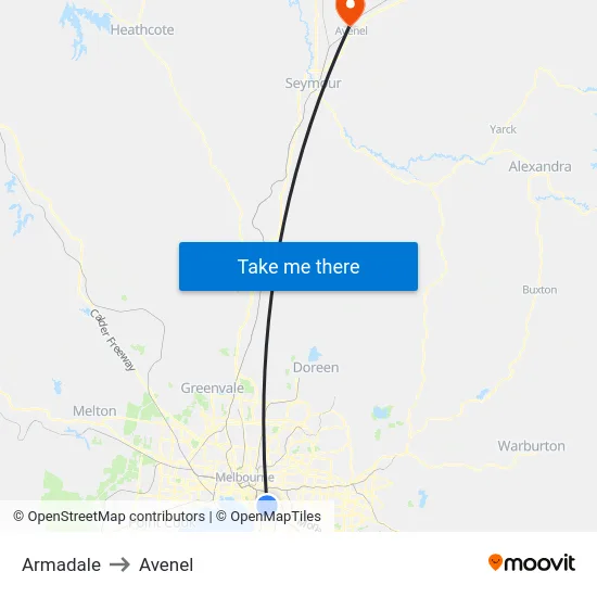 Armadale to Avenel map