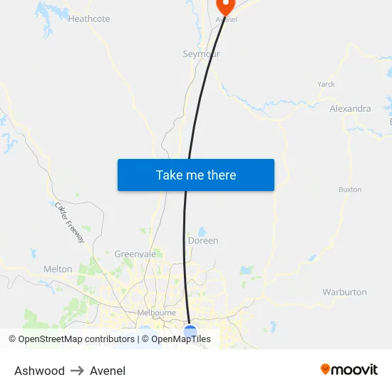 Ashwood to Avenel map