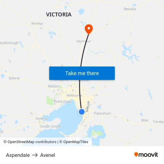 Aspendale to Avenel map