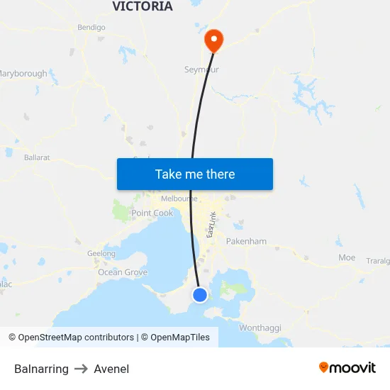 Balnarring to Avenel map