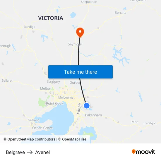 Belgrave to Avenel map