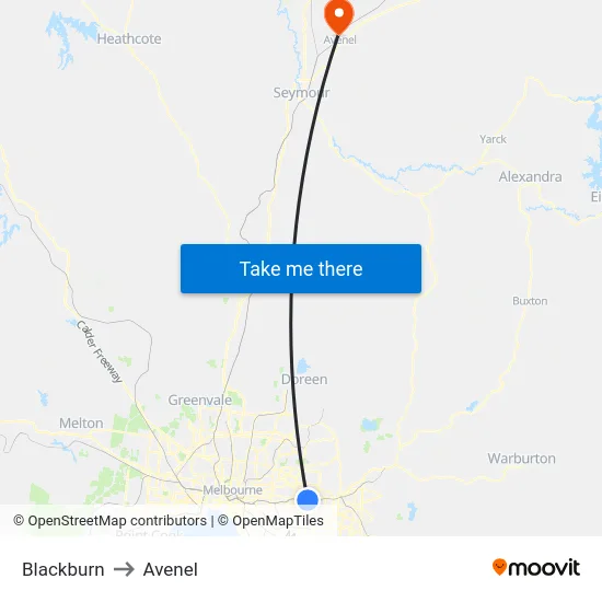 Blackburn to Avenel map