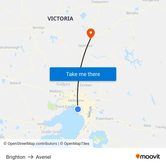 Brighton to Avenel map