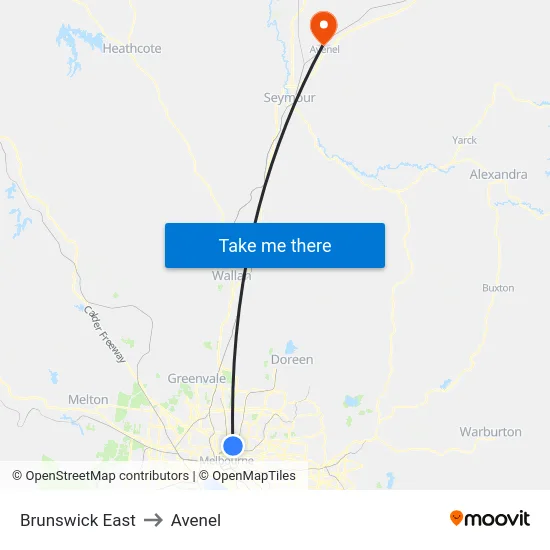 Brunswick East to Avenel map